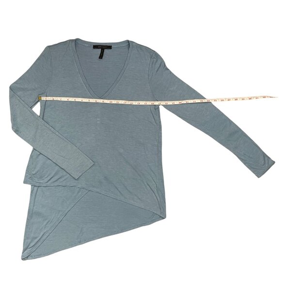 BCBGMaxAxria Blue Asymmetrical Long Sleeve Top Women’s XS Soft Luxe Minimalist - Picture 4 of 12
